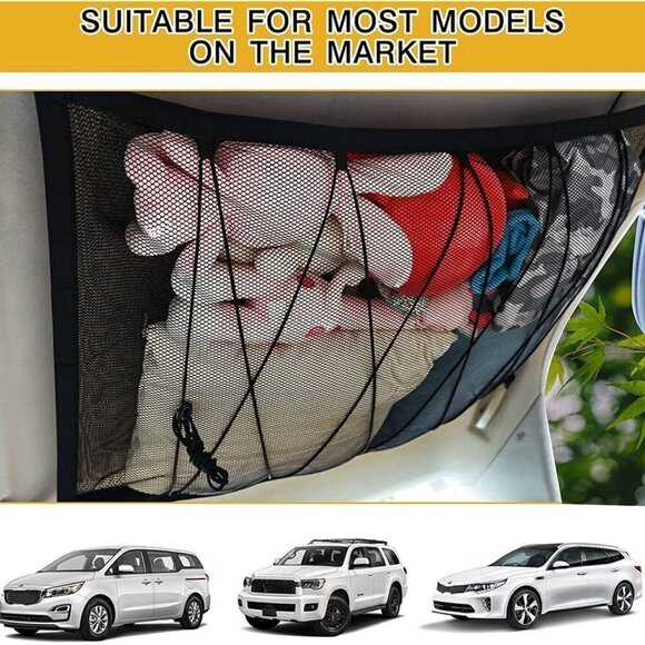 Car Mesh Net Ceiling Interior Roof Storage Adjustable Organizer Bag US 35"x26" - Picture 3 of 7